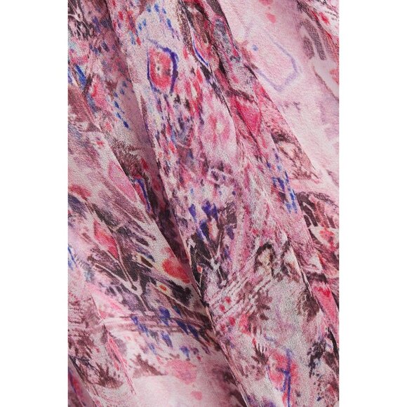 NWT IRO Pomea Pink Purple Ikat Sheer Silk Georgette Draped Blouse, Size 36/XS - Picture 3 of 11